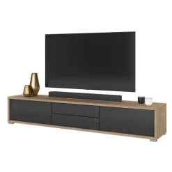 Mobile TV soggiorno sospeso 180x32h cm 2 ante a ribalta 2 cassetti  antracite rovere Glem