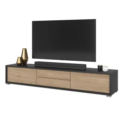Mobile TV soggiorno sospeso 180x32h cm 2 ante a ribalta 2 cassetti  rovere grigio Glem