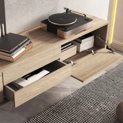 Mobile TV soggiorno sospeso 180x32h cm 2 ante a ribalta 2 cassetti  rovere Glem