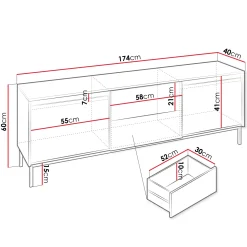Mobile TV 174x60h cm 2 cassetti design cannettato bianco Strike