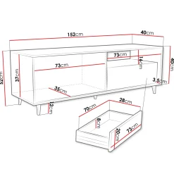 Mobile TV 152x52h cm 1 cassetto design rustico cannettato rovere Branch
