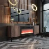 Mobile TV 191x68h cm con caminetto noce scuro con frontali serigrafati Savanna