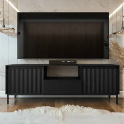 Mobile TV 174x55h cm design cannettato nero Strike