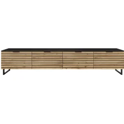 Mobile TV 200x40h cm design rustico cannettato rovere nero List