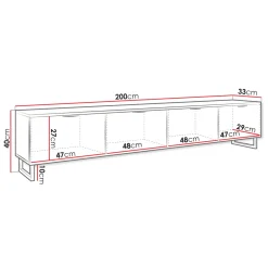 Mobile TV 200x40h cm design rustico cannettato rovere nero List