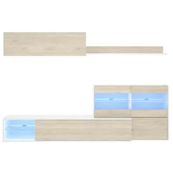 Parete attrezzata componibile 260x175h cm rovere bianco lucido Emily
