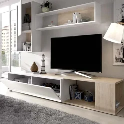 Parete attrezzata componibile 260x190h cm rovere bianco lucido Flip