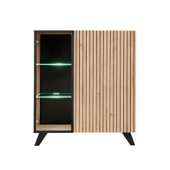 Parete attrezzata con biocamino 340x192h cm noce con stampa nera Mendes