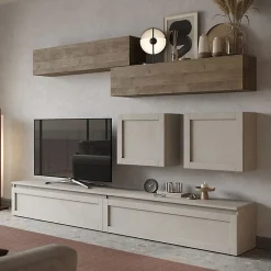 Parete attrezzata con telaio 276x190h cm soggiorno tortora rovere scuro Sunset 1