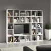 Parete attrezzata libreria 261x218h cm componibile moderna bianco frassinato Kubic 05