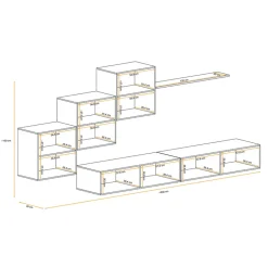 Parete attrezzata sospesa 260x170h cm moderna bianco opaco lucido Geo 08