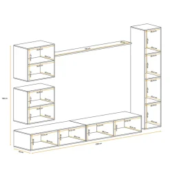 Parete attrezzata sospesa 280x180h cm bianco opaco e lucido Geo 07