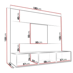 Parete attrezzata sospesa 180x150h cm 3 ante bianco cannettato effetto marmo Ilaria