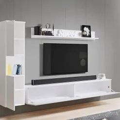Parete attrezzata sospesa 210x130h cm bianco lucido Lamia