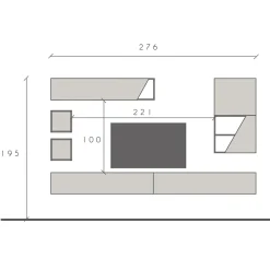 Parete attrezzata sospesa 276x210h cm moderna beige rovere scuro Sunset 75