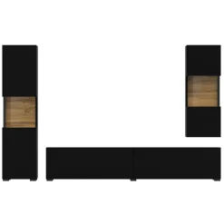 Parete attrezzata sospesa 226x140h cm nero rovere  Fusion 2
