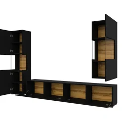 Parete attrezzata sospesa 226x140h cm nero rovere  Fusion 2