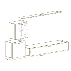 Parete attrezzata sospesa 250x150h cm moderna bianco nero lucido Geo 13