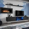 Parete attrezzata sospesa 250x170h cm con camino bioetanolo nero grigio Giotto