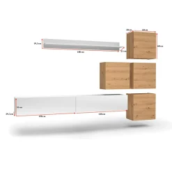 Parete attrezzata sospesa 300x210h cm bianco lucido rovere Tempus