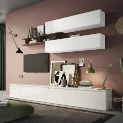 Parete attrezzata 276x190cm bianco lucido rovere scuro Sunset 21