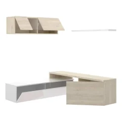 Parete attrezzata 201x143h cm angolare rovere bianco Sahara Gihome®