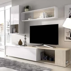 Parete attrezzata 180x220h cm angolare moderna rovere bianco lucido Flip