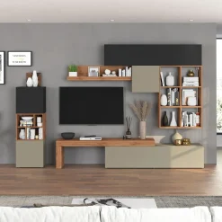 Parete attrezzata 350x200h cm antracite tortora rovere Block 3