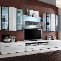 Parete attrezzata 300x190h cm bianco opaco e lucido Corfù Gihome®