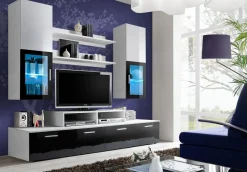 Parete attrezzata 200x225h cm bianco nero lucido Orlando Gihome®