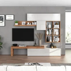 Parete attrezzata 270x200h cm bianco lucido rovere Block 4