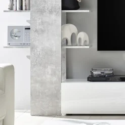 Parete attrezzata 285x187h cm bianco lucido e opaco cemento Steppi 2