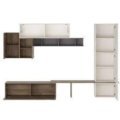 Parete attrezzata 300x223h cm moderna soggiorno noce bianco Britto