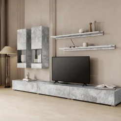 Parete attrezzata 270x176h cm moderna grigio cemento Emotion Gihome®