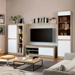 Parete attrezzata 260x181h cm moderna bianco opaco rovere sonoma Himal