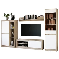 Parete attrezzata 260x181h cm moderna bianco opaco rovere sonoma Himal