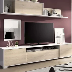 Parete attrezzata 200x140h cm moderna rovere bianco lucido Isador