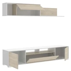 Parete attrezzata 200x140h cm moderna rovere bianco lucido Isador