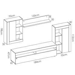 Parete attrezzata 254x294h cm moderna bianco opaco cemento Freddy