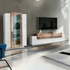 Parete attrezzata 290x121h cm moderna bianco lucido acero Milos Gihome®