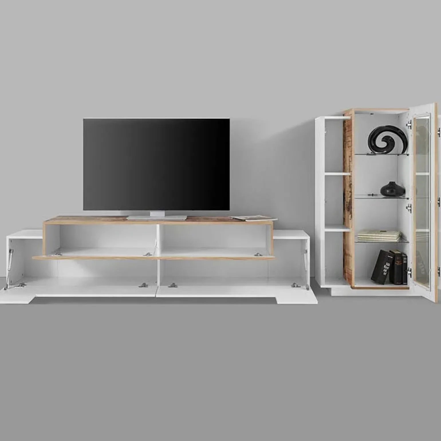 Parete attrezzata 290x121h cm moderna bianco lucido acero Milos Gihome®