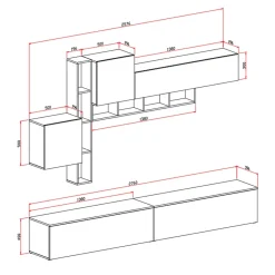 Parete attrezzata 258x200h cm moderna soggiorno noce bianco Bellon