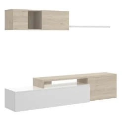 Parete attrezzata 201x155h cm moderna rovere naturale bianco lucido Gomer