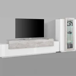 Parete attrezzata 290x121h cm moderna bianco lucido cemento Milos Gihome®