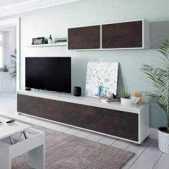 Parete attrezzata 200x145h cm  moderna soggiorno bianco opaco ossido Itaca
