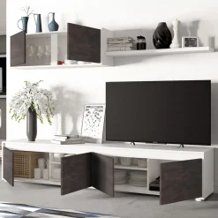 Parete attrezzata 200x145h cm  moderna soggiorno bianco opaco ossido Itaca