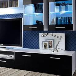 Parete attrezzata 300x190h cm moderna bianco opaco nero lucido Baltimora Gihome®