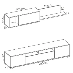 Parete attrezzata 200x140h cm moderna bianco lucido grafite Isador