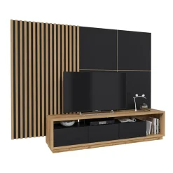 Parete attrezzata 251x196h cm moderna rovere nero Favorita