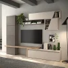 Parete attrezzata 280x202h cm moderna beige marrone rovere chiaro Sunset 68